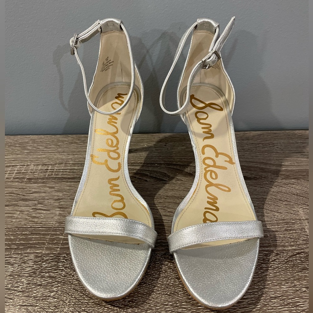 Sam Edelman Patti Ankle Strap Heel Sandal Leather silver Women’s Size 9